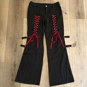 PUNK Pinstriped Grommet Lace Up Flare Leg Pants